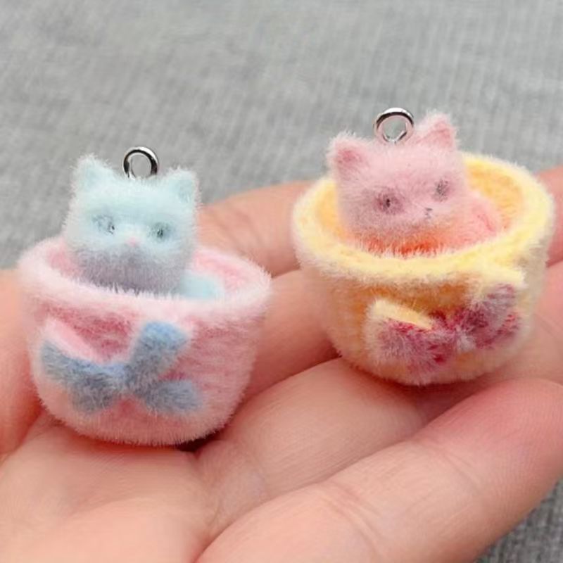 4pcs 3D plush resin cat pendan - Jewelry Making With Resin ulasan dan harga