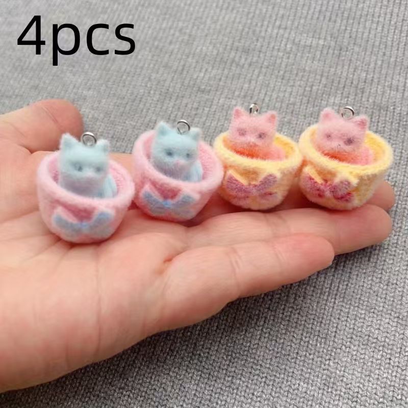4pcs 3D plush resin cat pendan - Jewelry Making With Resin ulasan dan harga