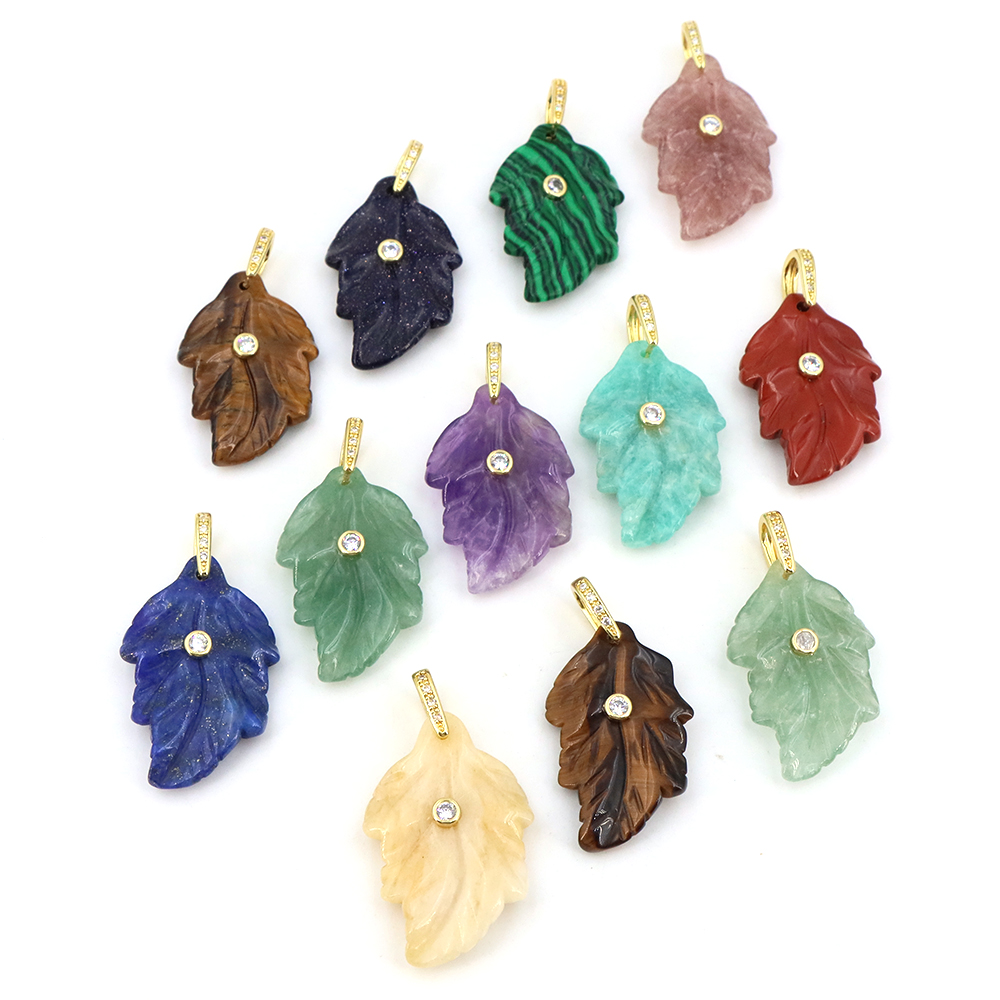 Natural Stone Leaf Pendant Hea - Jewelry Making Gemstones ulasan dan harga