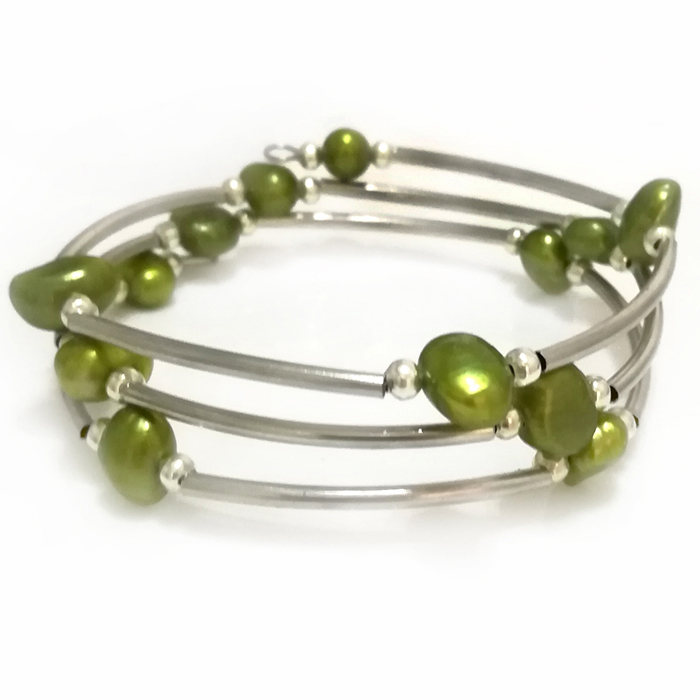 Wholesale 20 inches 8-9mm Oliv - Memory Wire Bracelet ulasan dan harga