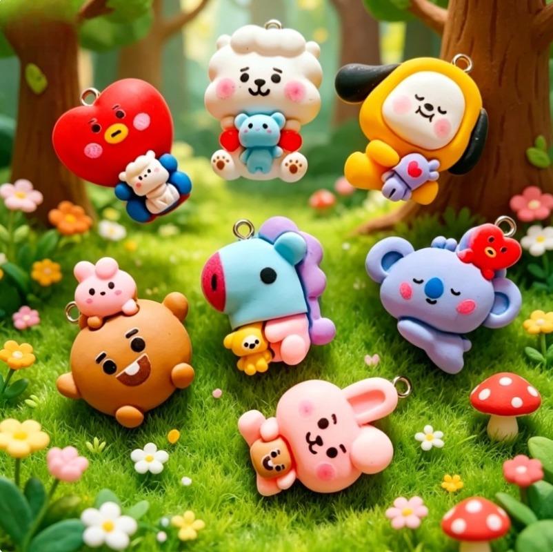 7pcs BT21 Resin Cartoon Charm  - Jewelry Making Articles ulasan dan harga
